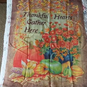 Thankful Hearts Autumn Outdoor Flag 28" X 38" Pumpkin Squash Flowers Corn VTG